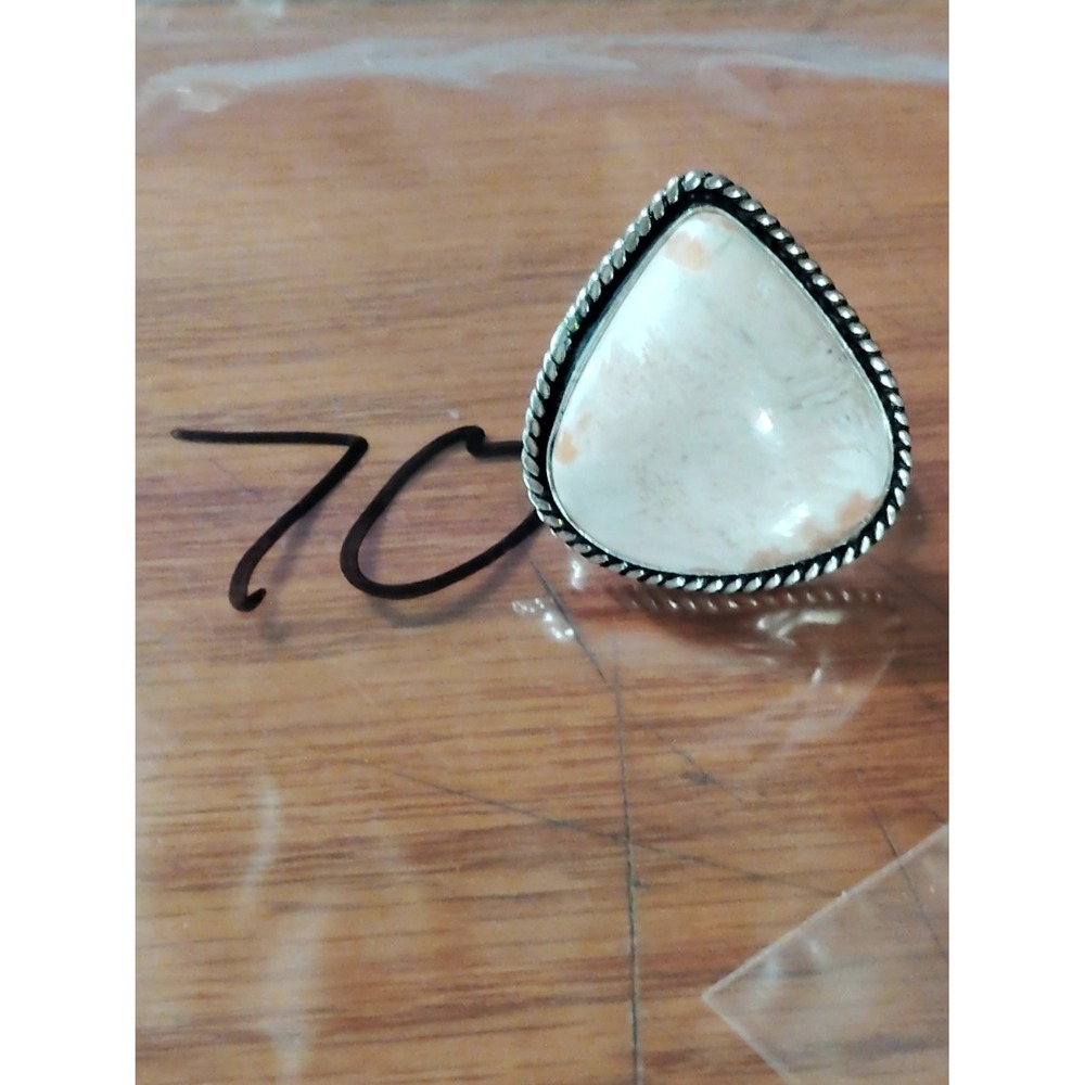 925 Sterling Silver White Stone Trillion Statement Ring Size 7 Southwestern